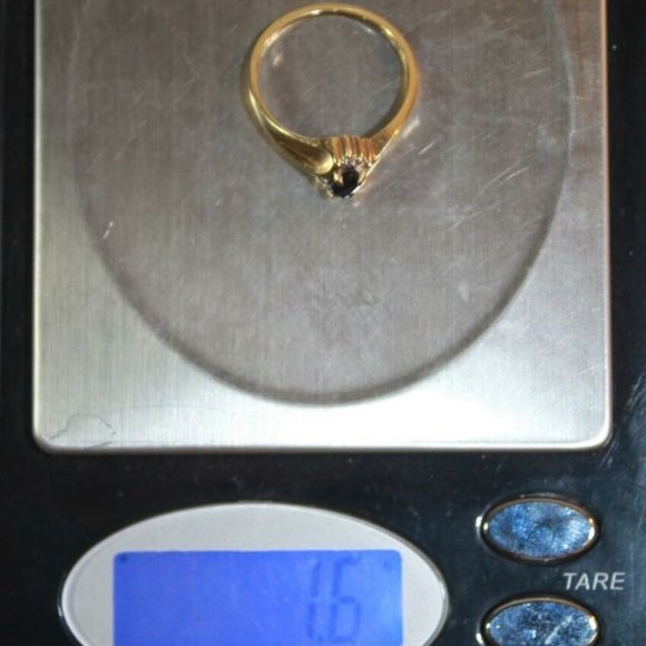 UTR 10K Yellow Gold Blue Marquise Sapphire Diamond Ring Size 6.75 - Picture 8 of 8